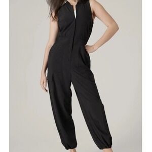 Athleta Black Sleeveless Zip Front Cargo Jumpsuit Jogger Pants Size 8